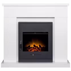 Adam Lomond Fireplace Suite in Pure White with Oslo Electric Fire in Black, 39 Inch