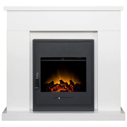 Adam Lomond Fireplace Suite in Pure White with Oslo Electric Fire in Black, 39 Inch