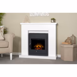 Adam Lomond Fireplace Suite in Pure White with Oslo Electric Fire in Black, 39 Inch