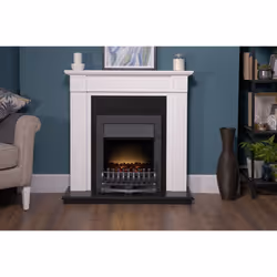 Adam Georgian Fireplace Suite in Pure White with Blenheim Electric Fire in Black, 39 Inch