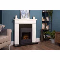 Adam Georgian Fireplace Suite in Pure White with Oslo Electric Fire in Black, 39 Inch