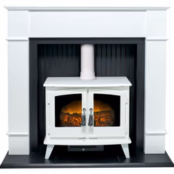 Adam Oxford Stove Suite in Pure White with Woodhouse White Electric Stove, 48 Inch