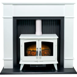 Adam Oxford Stove Suite in Pure White with Woodhouse White Electric Stove, 48 Inch
