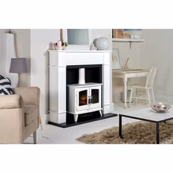 Adam Oxford Stove Suite in Pure White with Woodhouse White Electric Stove, 48 Inch