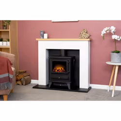 Adam Chester Fireplace in Pure White with Hudson Electric Stove in Black, 39 Inch
