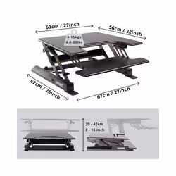 Duronic DM05D19 Sit-Stand Workstation, 72x56cm Desk Platform, Height Adjustable Desktop 16-42cm, Ergonomic Desktop Table Converter (black)