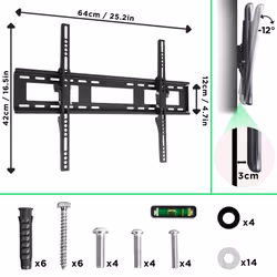 Duronic TVB123M TV Bracket, Wall Mount for 32-60" Television Screen, Tilting Action -12, VESA up to 600x400mm, For Flat Screen LCD/LED/OLED/QLED