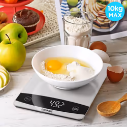 Duronic Digital Kitchen Scales KS1009 | Silver Design with Glass Platform | 10kg Capacity | Clear LCD Display | Add & Weigh...