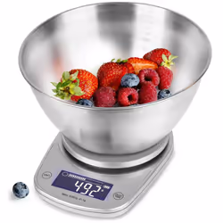 Duronic KS5000 SR/SS Digital Kitchen Scales, 2L Weighing Bowl, 5kg Capacity, LCD Backlit Display, Add & Weigh Tare Function, ...