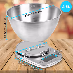 Duronic KS5000 SR/SS Digital Kitchen Scales, 2L Weighing Bowl, 5kg Capacity, LCD Backlit Display, Add & Weigh Tare Function, 1g Precision (Silver)