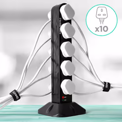 Duronic ST12B 12-Way Extension Tower, 12-Gang Power Strip Lead with Surge & Spike Protector, Max. 3000W Capacity, 2 Metre/200cm Power Cable (black)