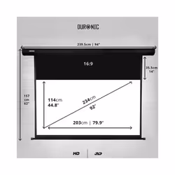 Duronic EPS92/169 92" Electric Projector Screen, 92 Inch Wall Mountable HD Projector Screen, 16:9 Ratio, White +1 Gain Factor (203x114cm/80x45in)
