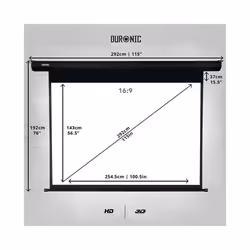 Duronic EPS115/169 115" Electric Projector Screen, 115 Inch Wall Mountable HD Projector Screen, 16:9 Ratio, White +1 Gain Factor (254x143cm/100x56in)