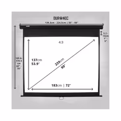 Duronic MPS90/43 90" Manual Projector Screen, 90 Inch Wall Mountable HD Projector Screen, 4:3 Ratio, White +1 Gain Factor (183x137cm/72x54in)