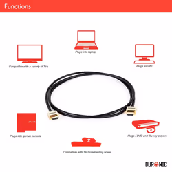 Duronic HDMI Cable [ HDC02 /1.5] | 1.5 Metre | BLACK | 1080p High Speed HDMI 1.4 & Ethernet Lead | 24K Gold Plated Connectors