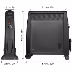 Duronic HV101 Electric Heater with Mica Panels, 2.5kW Power, Radiant and Convection Heat Output, 3 Heat Settings, Portable Design with Wheels (black)