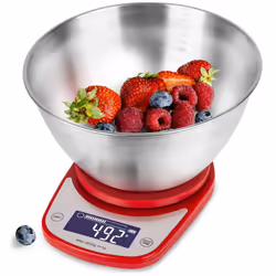 Duronic KS5000 RD/SS Digital Kitchen Scales, 2L Weighing Bowl, 5kg Capacity, LCD Backlit Display, Add & Weigh Tare Function, ...