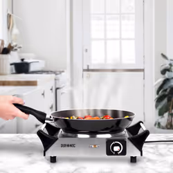 Duronic HP1SS Portable Electric Hot Plate Hob Cooktop Single Boiling Ring Cooker Stainless Steel Table Top Hotplate 1500W with Handles