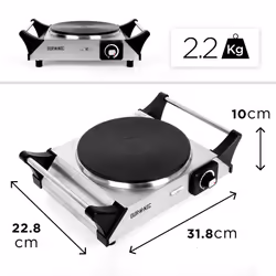 Duronic HP1SS Portable Electric Hot Plate Hob Cooktop Single Boiling Ring Cooker Stainless Steel Table Top Hotplate 1500W with Handles