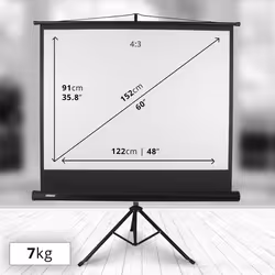 Duronic TPS60/43 60" Tripod Projector Screen, 60 Inch Freestanding HD Projector Screen, 4:3 Ratio, White +1 Gain Factor (122x91cm/48x36in)
