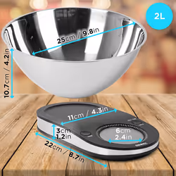 Duronic KS5000 Digital Kitchen Scales, 2L Weighing Bowl, 5kg Capacity, LCD Backlit Display, Add & Weigh Tare Function, 1g Precision (Black/Silver)