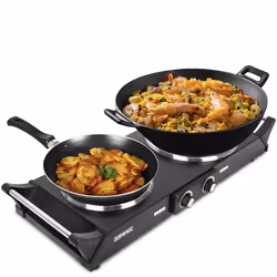 Duronic Hot Plate HP2BK | Table-Top Cooking | 2500W | Black Steel Electric Double Hob with Handles | 2 Cast Iron Portable Hob ...
