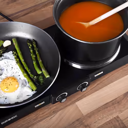 Duronic Hot Plate HP2BK | Table-Top Cooking | 2500W | Black Steel Electric Double Hob with Handles | 2 Cast Iron Portable Hob Rings (1500W & 1000W) |