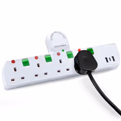 Duronic Plug Adapter with USB S125W 4 Way Multi Plug Adapter for UK Plugs Surge Protected 3kW Power Extension Adaptor with 2. ...
