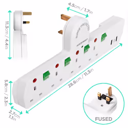 Duronic Plug Adapter with USB S125W 4 Way Multi Plug Adapter for UK Plugs Surge Protected 3kW Power Extension Adaptor with 2.4A USB Ports 1 USB-c Port
