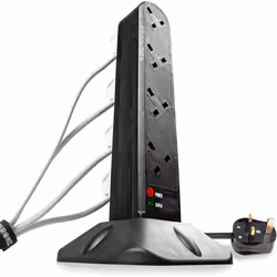 Duronic ST8B 8-Way Extension Tower, 8-Gang Power Strip Lead with Surge & Spike Protector, Max. 3000W Capacity, 1.8 Metre/180c ...