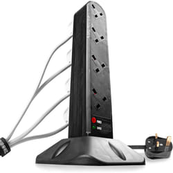 Duronic ST8B 8-Way Extension Tower, 8-Gang Power Strip Lead with Surge & Spike Protector, Max. 3000W Capacity, 1.8 Metre/180cm Power Cable (black)