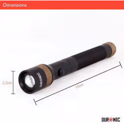 Duronic RFL902AA LED Torch, Bright Aluminium CREE Flashlight, 600 Metres, 110 Lumens, Rechargeable 2200mAh Battery, UK/EU/US Charger Plugs Included