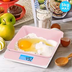 Duronic KS100 /PK Digital Kitchen Scales, 1.2L Weighing Bowl, 5kg Capacity, LCD Backlit Display, Add & Weigh Tare Function, 1g Precision (Pink/White)