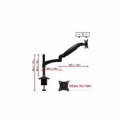 Duronic Monitor Arm Stand DM551X2 | Single PC Desk Mount | BLACK | Aluminium | Height Adjustable | For One 15-27 LED LCD Screen | VESA 75/100 | 7