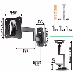Duronic TVB0920 TV Bracket, Cantilever Wall Mount for 13-30" Television Screen, Tilting Action +20, VESA up to 600x400mm, For Flat Screen (18kg)