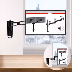 Duronic DM35W1X3 Single LCD LED Wall Mount Arm Monitor Stand Bracket with Adjustibility (Tilt 15|Swivel 180|Rotate 360) + 2 Year Warranty