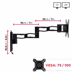 Duronic DM35W1X3 Single LCD LED Wall Mount Arm Monitor Stand Bracket with Adjustibility (Tilt 15|Swivel 180|Rotate 360) + 2 Year Warranty