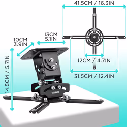 Duronic PB03XB Projector Mount, Ceiling/Wall Bracket, 13.6kg Capacity, Universal, Heavy Duty, Fittings Included, Rotate 360