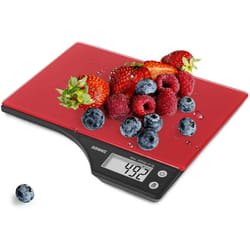 Duronic KS350 Digital Kitchen Scales, 5kg Weighing Capacity, Glass Platform, LCD Display, Add & Weigh Tare Function, 1g Precision (Red)