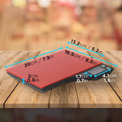 Duronic KS350 Digital Kitchen Scales, 5kg Weighing Capacity, Glass Platform, LCD Display, Add & Weigh Tare Function, 1g Precision (Red)