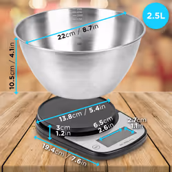 Duronic KS5000 BK/SS Digital Kitchen Scales, 2L Weighing Bowl, 5kg Capacity, LCD Backlit Display, Add & Weigh Tare Function, 1g Precision (Black)