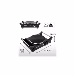 Duronic Hot Plate HP1BK | For Table-Top Cooking | 1500W | Black Steel Electric Single Hob with Handles | 1 Cast Iron Portable Hob Ring | For Warmin