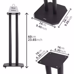 Duronic SPS1022-60 Speaker Stand (pair), MEDIUM 60cm, Set of 2 Steel Base Supports for Stereo Loudspeakers, Insulating Spikes, Shoes and Pads