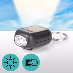 Duronic DF01 Keyring LED Torch, Pocket Flashlight, 2-Way Charging: Wind Up and Solar Panel, 8 Lumens, Dynamo Keychain Light, No Batteries Needed!