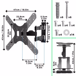 Duronic TVB420 TV Bracket, Cantilever Wall Mount for 17-56" Television Screen, Tilting Action +9/-15, VESA up to 400x400mm, For Flat Screen (25kg)
