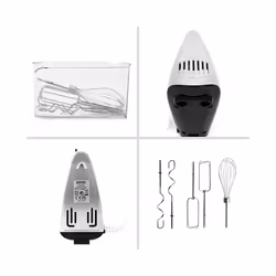 Duronic HM4  /SR Electric Hand Mixer, 5 Speeds, 400W, 5 Attachments: 2 Beaters/2 Dough Hooks/1 Whisk, All-in-One with Built-In Storage Case (silver)