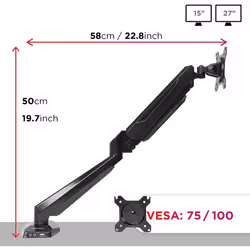 Duronic Gas-Powered Monitor Arm Stand DMUSB5X1 | Single PC Desk Mount | Headphone, USB, Microphone Sockets | 13-27â LED LCD...