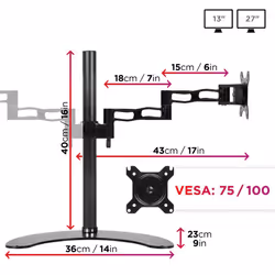 Duronic DM35D2 Dual Monitor Stand for Two 13-27â PC Screens Up to 8KG, VESA, Freestanding Arm with Adjustable Height/Tilt/Swivel/Rotation (Black)