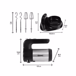 Duronic HM3 Electric Hand Mixer Set 300W | Black & Stainless Steel |Baking |Storage Stand | 5 Speed | Turbo Function | 2 Beaters | 2 Hooks
