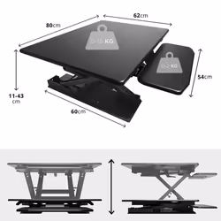 Duronic DM05D6 Sit-Stand Workstation, 80x62cm Desk Platform, Height Adjustable Desktop 13-45cm, Ergonomic Desktop Table Converter (black)